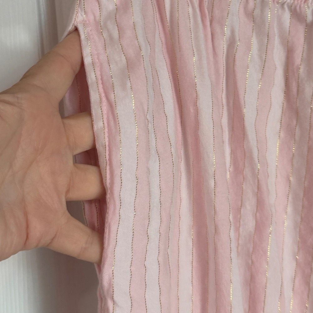 Victoria's Secret Logo Striped Pajama Set Womens XL Pink Gold Shimmer Sleepwear - Picture 12 of 16